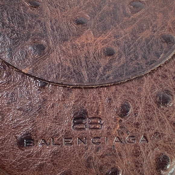 BALENCIAGA Exotic Ostrich Leather Two-Pocket Coin Purse (Dark Brown) - Picture 9 of 12